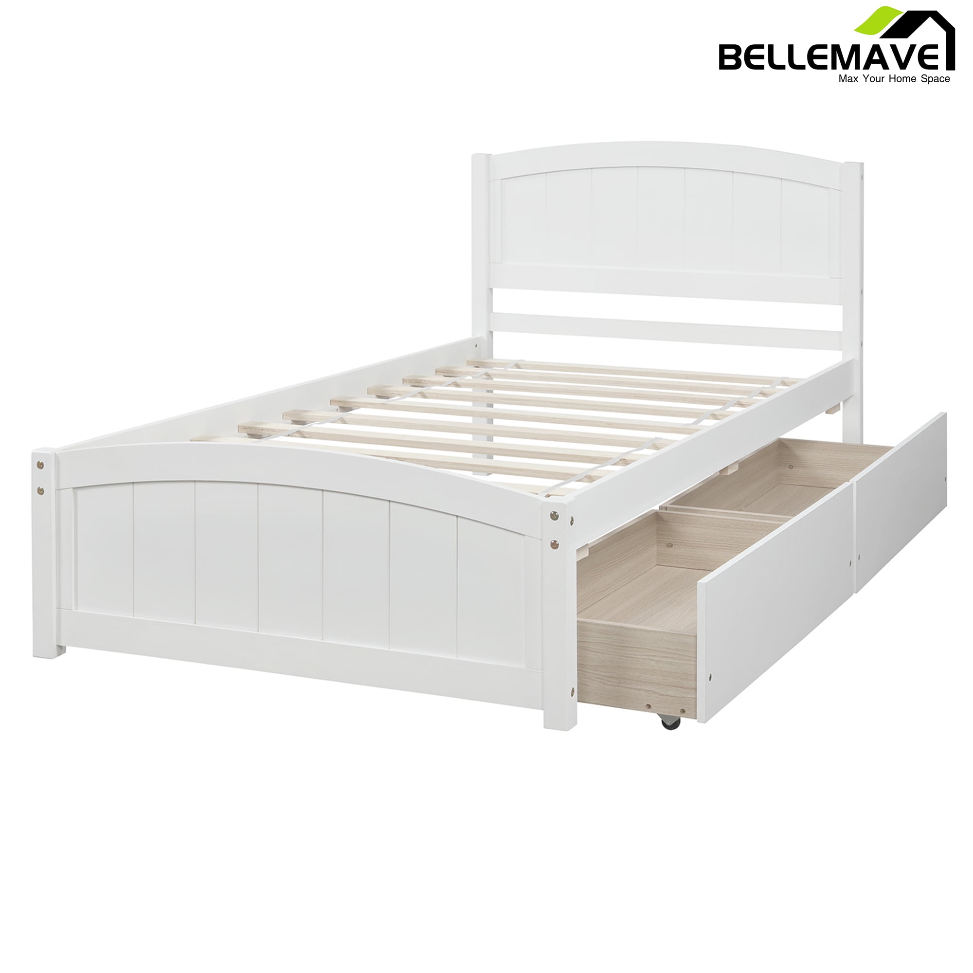 Bellemave Twin Platform Bed with Storage Drawer, White