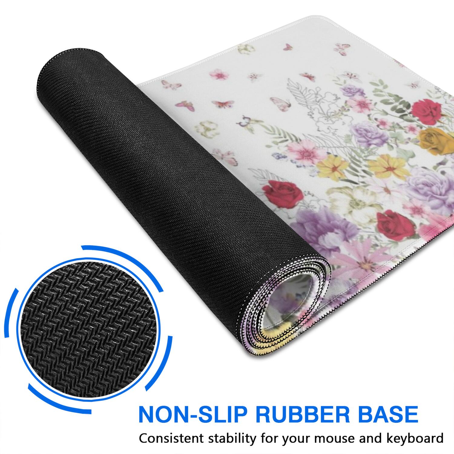 Long Mouse Pads for Desk,Pioneer Flower Floral Print Pattern Desk Mats on Top Of Desks, Desk Mouse Pad Extra Large with 3mm Non-Slip Base and Stitched Edge for Gaming,Office,Work,Home 31.5"x15.7"