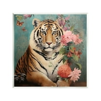 Stupell Industries Vintage Tiger & Bouquet Animals & Insects Painting Unframed Art Print Wall Art, 12 x 12