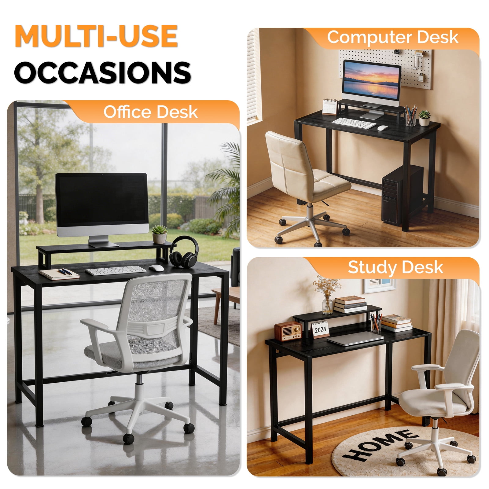 Astoutdoor Gaming Desk with Desktop Shelf and Lighting, Foldable Computer Desk, Black, 31.5 in