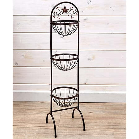 Bronze Metal Primitive Stars And Berries Country Kitchen Collection (3 Tier