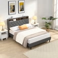 thumbnail image 2 of Queen-Size Upholstered Platform Bed Frame with a Modern Button-Tufted Linen Fabric Headboard,USB Ports,Convenient Charging Station,two side-mounted pockets,not require a box spring, Dark Grey, 2 of 11