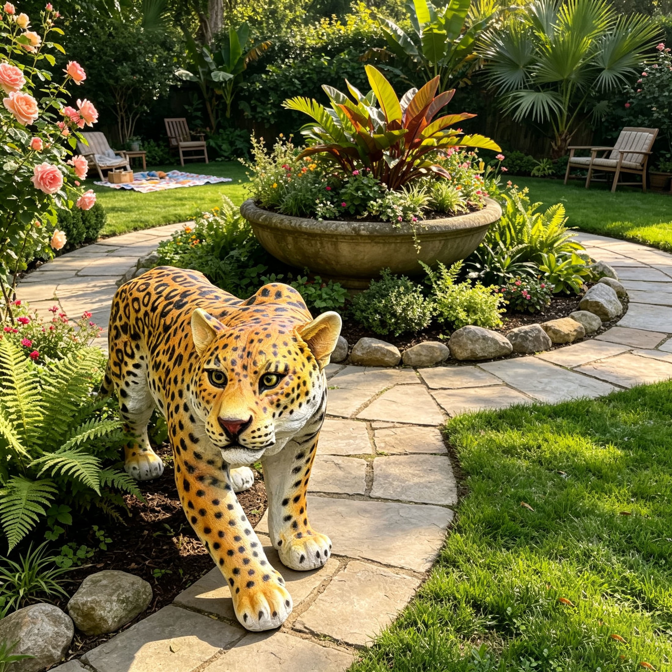 GDF Studio Leopard Resin Indoor/Outdoor Guardian Statue, Weather-Resistant Decor Figurine for Garden & Courtyard