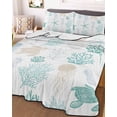 thumbnail image 3 of Quilts Twin-XL Size Bedding Set, Teal Coastal Lightweight Quilted Comforter, Nautical Summer Beach Coral Sea Turtle Soft Reversible Bedspread Coverlet with Pillow Covers for All Season, 68" x 98", 3 of 7