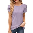 thumbnail image 2 of Fesfesfes Womens Basics Top Women's Casual Round Neck Sleeve Patchwork Solid Color Loose T-Shirt Top Shirts Women M(US:6), 2 of 9