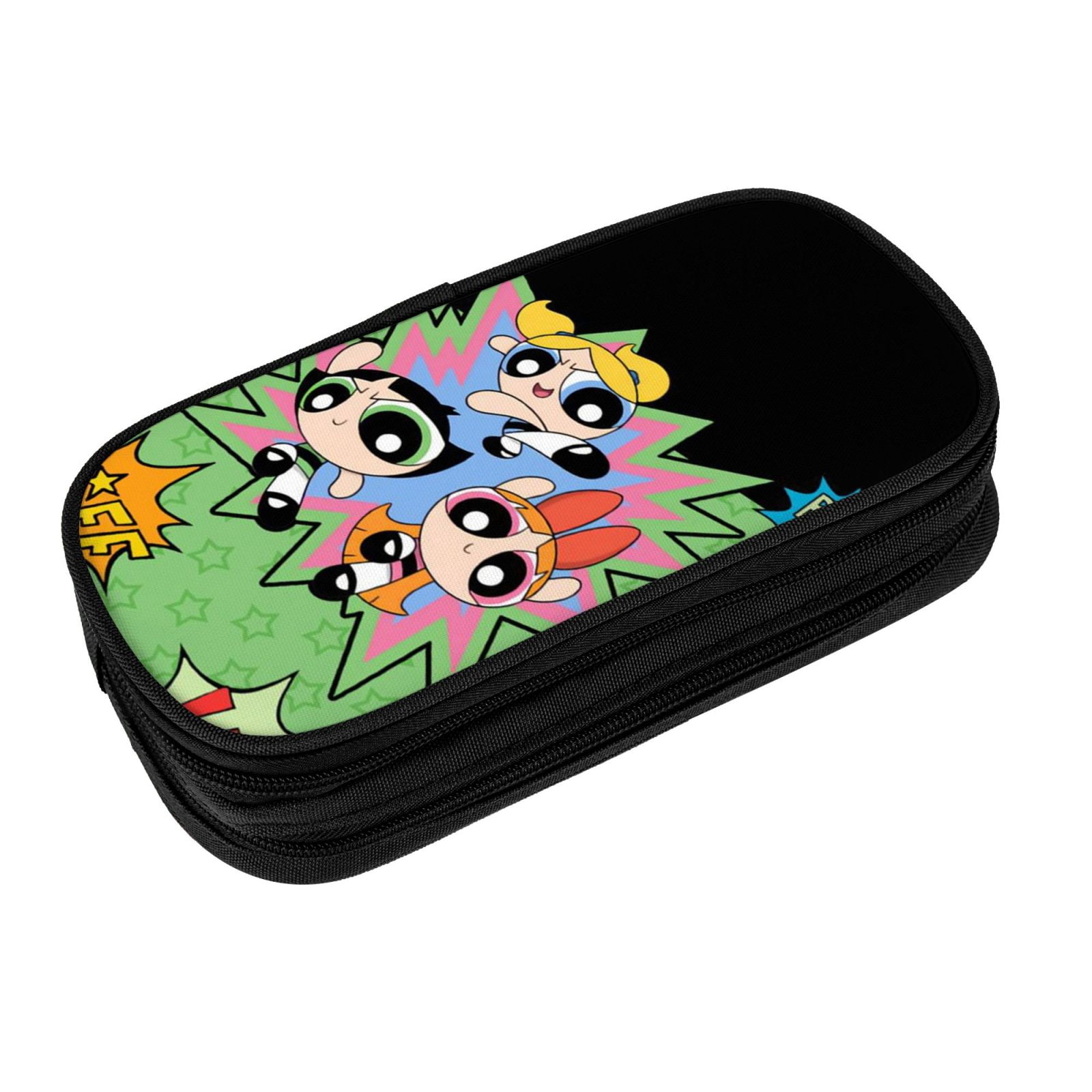The Powerpuff Gi-rls Pencil Case Large Capacity Pencil Pouch Penbag Office Stationery Organizer Travel Makeup Bag Black