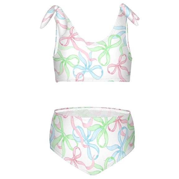 joogoo Girls 2 Piece Multi Bow Print Swimsuit Set Kids with Adjustable Straps Bathing Suit Summer Beach Pool Swimwear for 7-8T