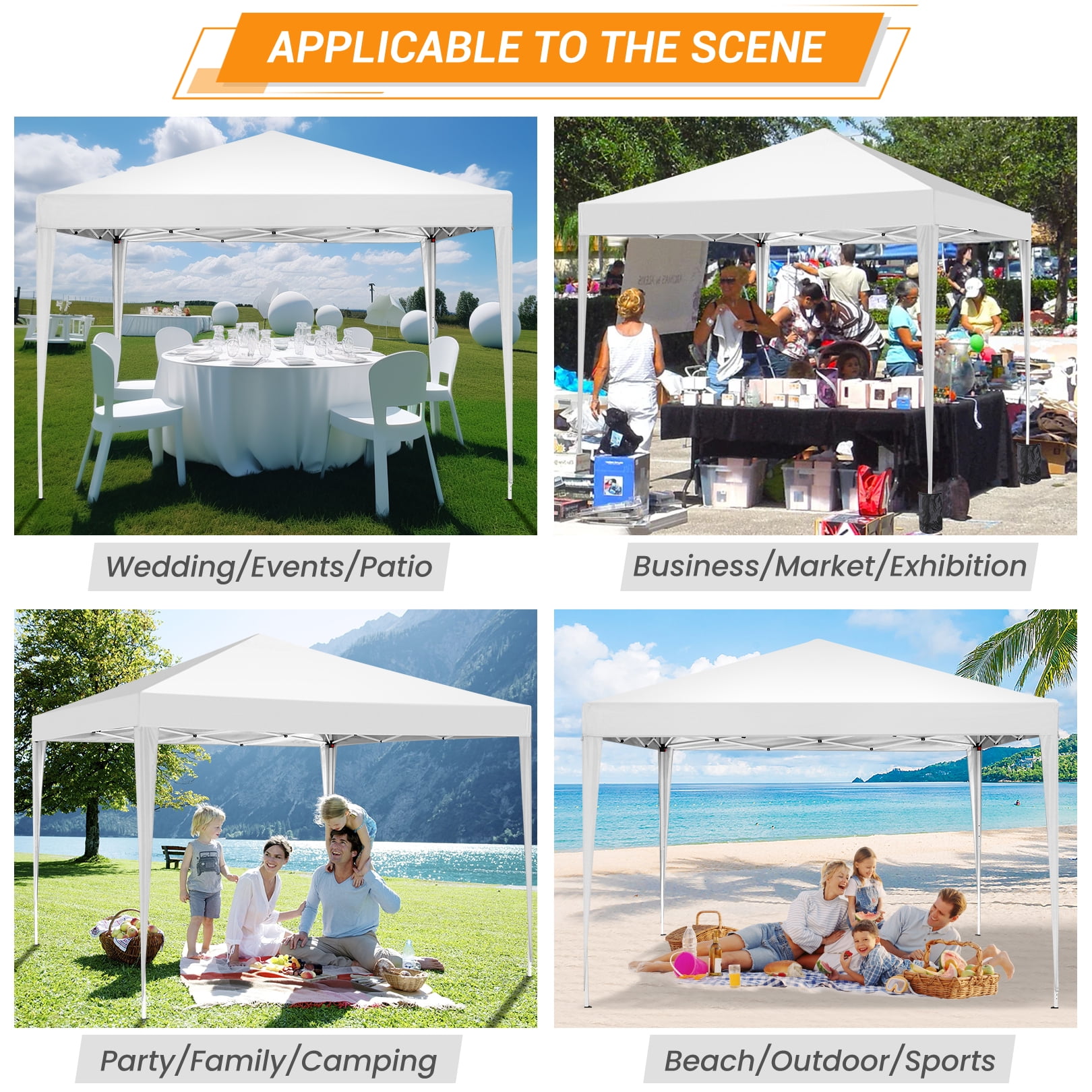  OKVAC 10x10 FT Pop Up Canopy Tent, Portable Commercial Instant  Shelter, Adjustable Height Outdoor Event Gazebos with 4 Removable Sidewalls  and Carry Bag, for Wedding, Beach, Party, Picnic (White) 