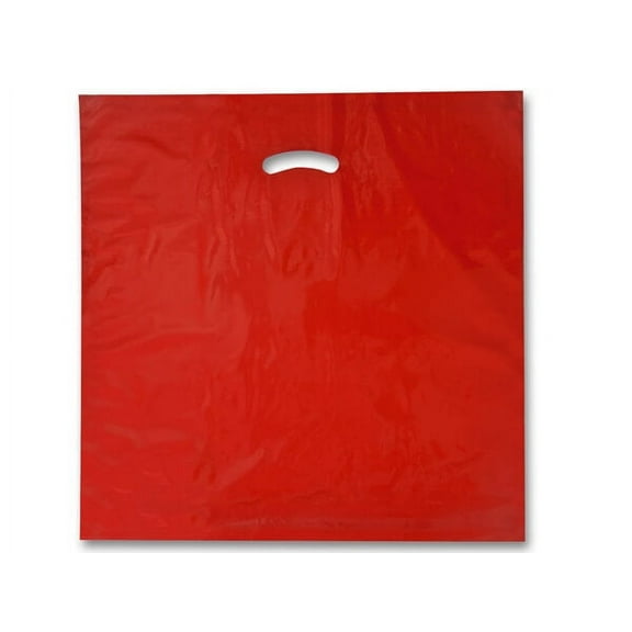 Pack Of 500, 20 x 20" x (With 5" Bottom Gusset) Solid Red Super Gloss Recycled Plastic Bags 1.50 Mil Made in USA