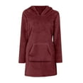 thumbnail image 3 of yardsong Long Sleeve Nightgowns for Women Women's Fleece Hooded Nightgown Long Sleeve Flannel Night Dress Fuzzy Sleepwear Pajama with Pockets Red,XXL, 3 of 9