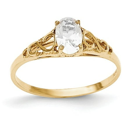 14k Yellow Gold 6x4m Oval Synthetic White Spinel Ring.