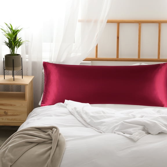 PiccoCasa 1 PC Satin Body Pillowcases , Luxury Silky Pillow Cover Long Satin Pillow Cases with Envelope Closure Burgundy Standard