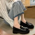 thumbnail image 2 of Lovskoo 2024 Women's Dress Leather Shoes Round Toe Small Flat Heel Collision Ladies Single Shoes Water Proof Black, 2 of 9
