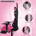 thumbnail image 3 of Gaming Chair - Pink Ergonomic Gaming Chair with Footrest for Women Racing Esports Computer Chair High-Back Massage Leather Recliner Rolling Swivel Chair (Pink), 3 of 7