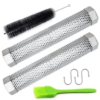 2 Pack 12 Inch Smoker Tube for Pellet Grill, Stainless Steel Smoke Generator 5 Hours Duration, Works with Gas Charcoal Electric BBQ, Portable Cold Hot Smoking Tool, Silver