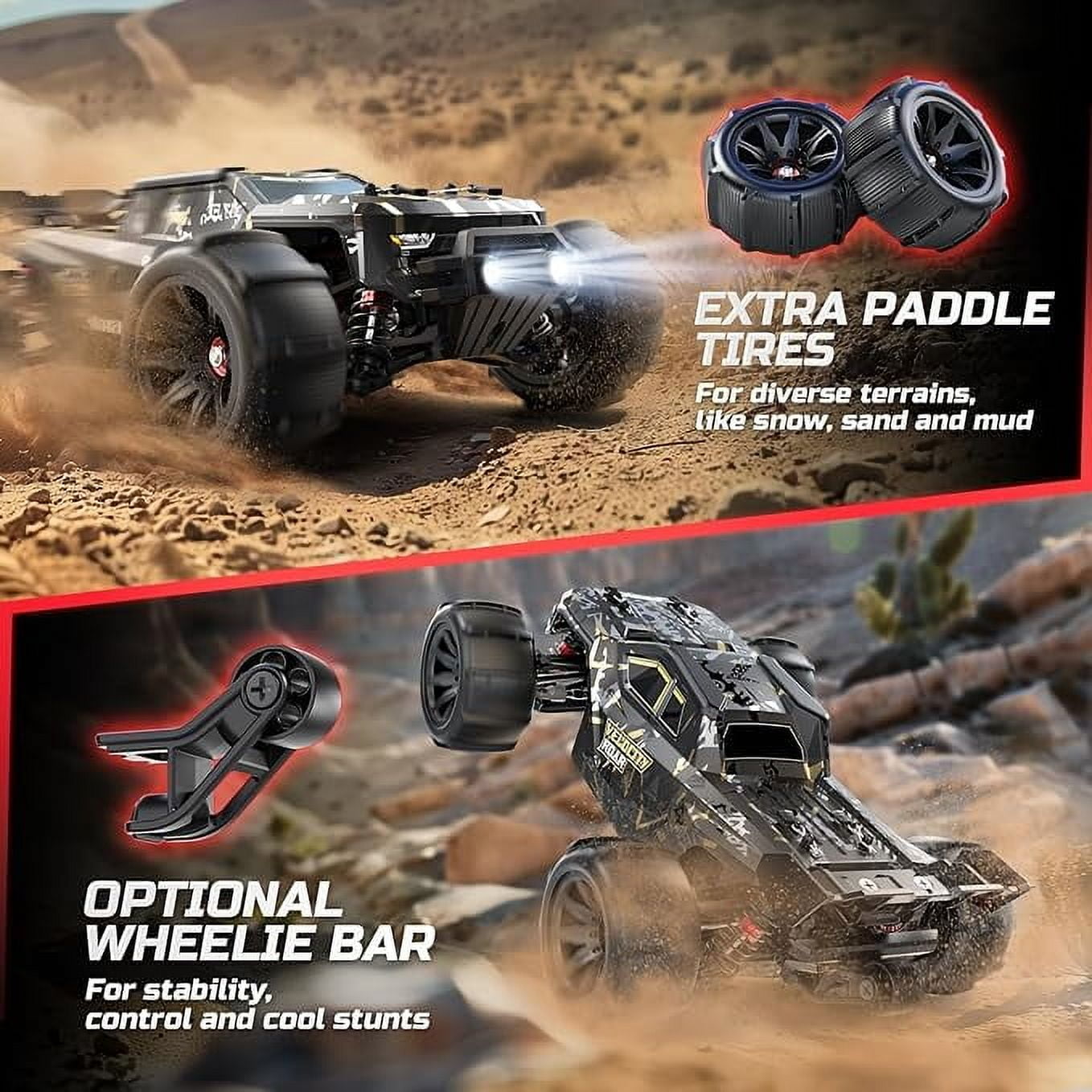 Fast RC Car for Adults 70 KPH, 4WD High Speed All Terrain RC Truck, Remote Control Brushless Car with 30 Min Runtime, 1:16 Offroad Monster Truck with Metal Parts & 2 Batteries