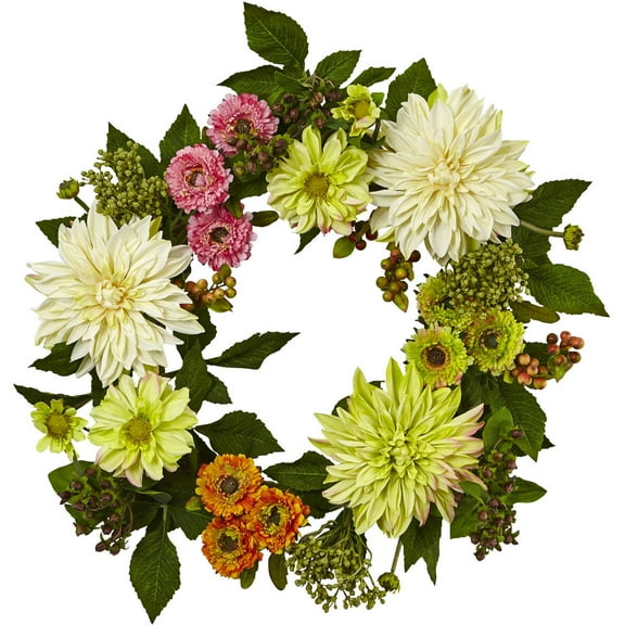 Nearly Natural Plastic Wreath, 22" (Assorted Colors)