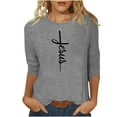 thumbnail image 2 of DDAPJ pyju 3/4 Sleeve Shirts for Women Easter Christian T-shirts Jesus Cross Print Graphic Tees Loose Fit Mid-length Casual Crewneck Tee Tops Gray XL, 2 of 4
