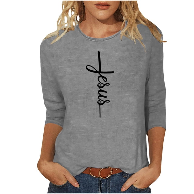 YanHoo T-Shirts de Pâques à Manches 3/4 pour Femmes, Tops Graphiques Amusants à Manches 3/4, T-Shirts Décontractés à Col Rond, Chandail-Over, Tenues de Printemps 2025, Cadeaux de Fête des Mères pour Maman en Liquidation