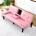 thumbnail image 2 of 67" Black PVC Convertible Sofa Bed with Foldable Backrest and Built-In Cup Holders, Multi-Functional Sleeper Couch for Living Room, Easily Turns Into Guest Bed（Red）, 2 of 9
