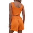 thumbnail image 3 of Frontwalk Women Jogger Set Elastic Waist Two Piece Outfit Solid Tank+Shorts Ladies Casual Lounge Sets Sleeveless Orange M, 3 of 4