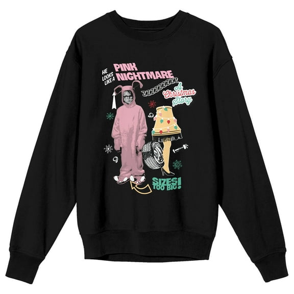 A Christmas Story Ralphie's Pink Nightmare Women's Black Crew Neck Sweatshirt-Medium
