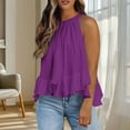 thumbnail image 4 of Ichuanyi Halter Flowy Tops for Women Summer Striped Sleeveless Shirts Blouse Casual Tank Tops Ruffle Hem Tops for Juniors, 4 of 7