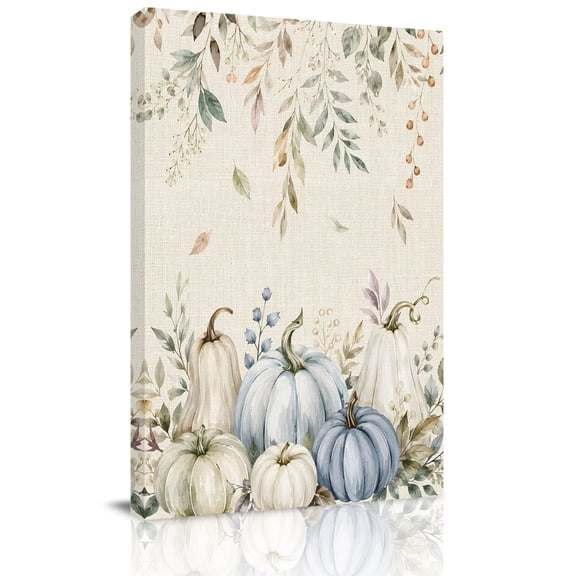 Canvas Wall Art, Blue Green Fall Thanksgiving Framed Canvas Prints for Hallway Living Room, Maple Leaf Pumpkin Rustic Extra Large Gallery Wrapped Wall Decor for Home Office, Gifts, 20"x30"