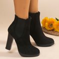 thumbnail image 2 of NECHOLOGY Botas Mujer Adulto Femenino Zapatos Botines mujer Moda mujer Flock otoño suela gruesa tacones cuadrados Slip On Botines cortos zapatos de punta redonda (Black, 8.5), 2 of 6