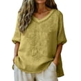 thumbnail image 2 of Ayolanni Solid Color Summer Blouses for Women Short Sleeve V-Neck Casual Embroidered Blouse Plus Size Vintage Shirts Basic Tops for Women, 2 of 8