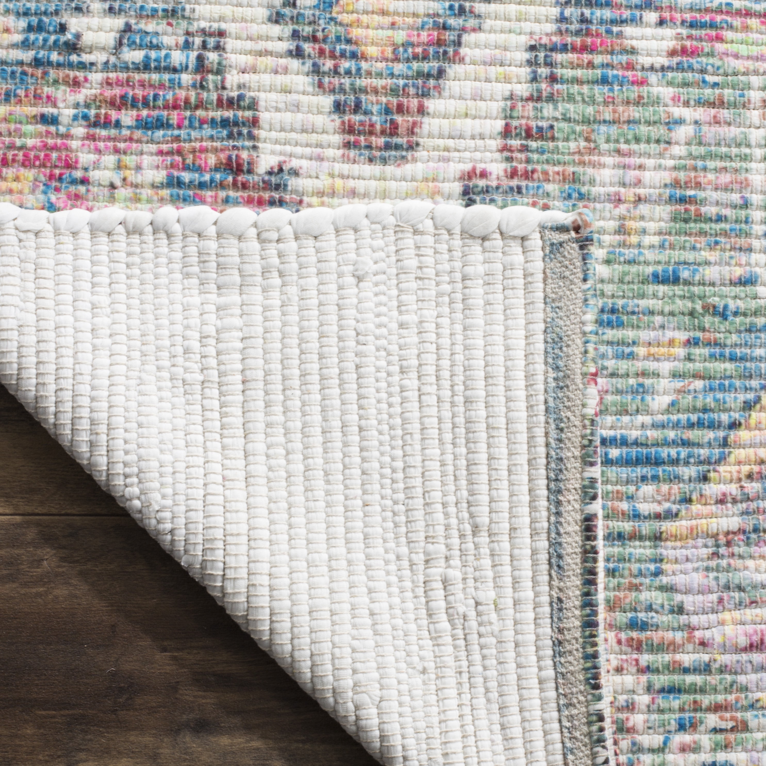 SAFAVIEH Saffron Justina Floral Cotton Runner Rug, Turquoise/Peach, 2'3" x 10'