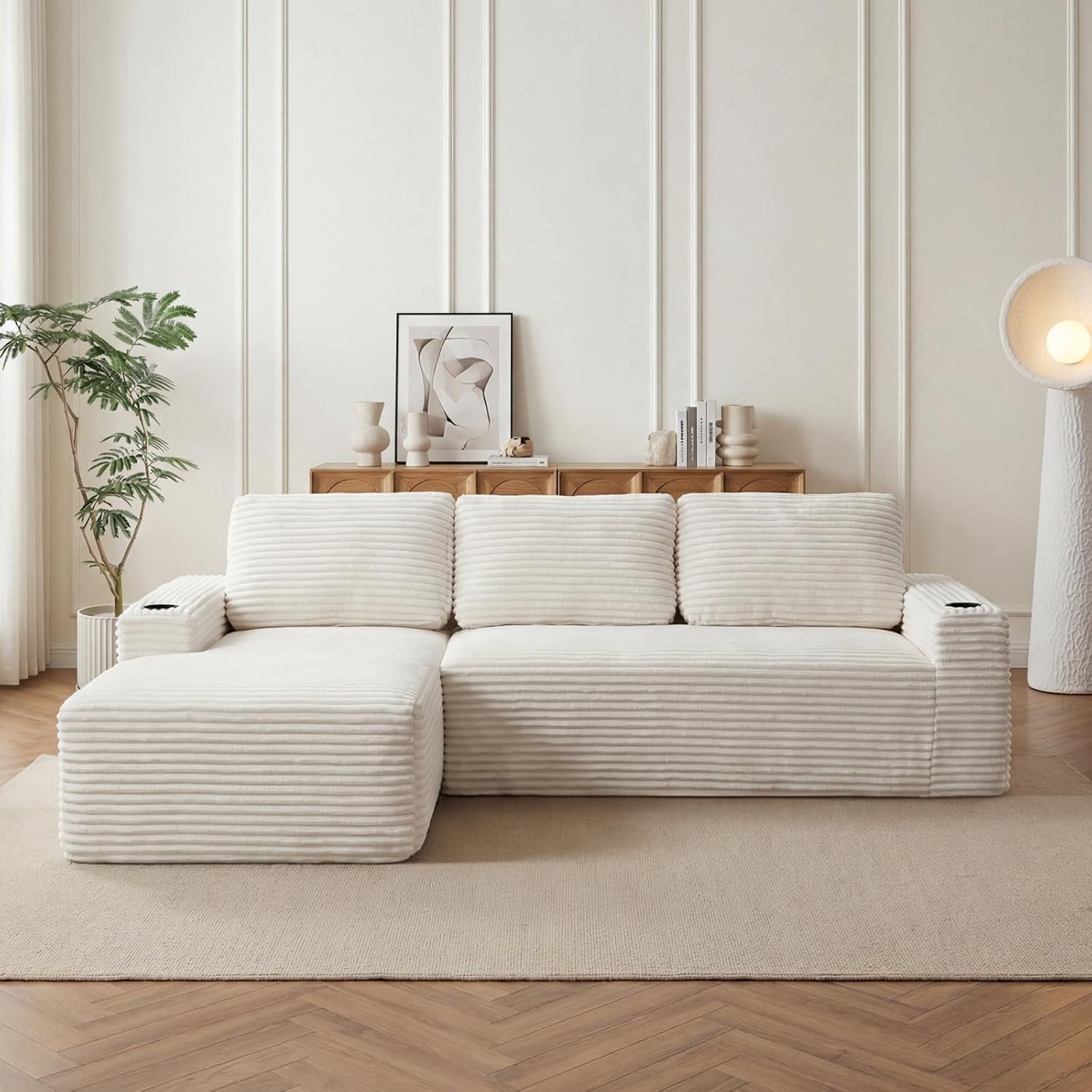 104" Cloud Modular Sectional Sofa, Corduroy Boneless L-Shape Chaise Couch with Deep Seat for Living Room Bedroom, No Assembly Required