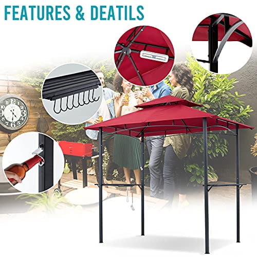 ABCCANOPY 8'x 5' Grill Gazebo Shelter, Double Tier Outdoor BBQ Gazebo Canopy with LED Light(Burgundy)
