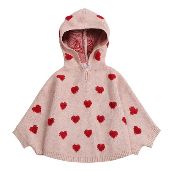 GYRATEDREAM Infant Baby Girl Hooded Cloak Toddler Love Heart Print Sweater Poncho Cape Costume Little Kids Fall Winter Jacket Coat Outerwear Pink for 3 Months-4 Years