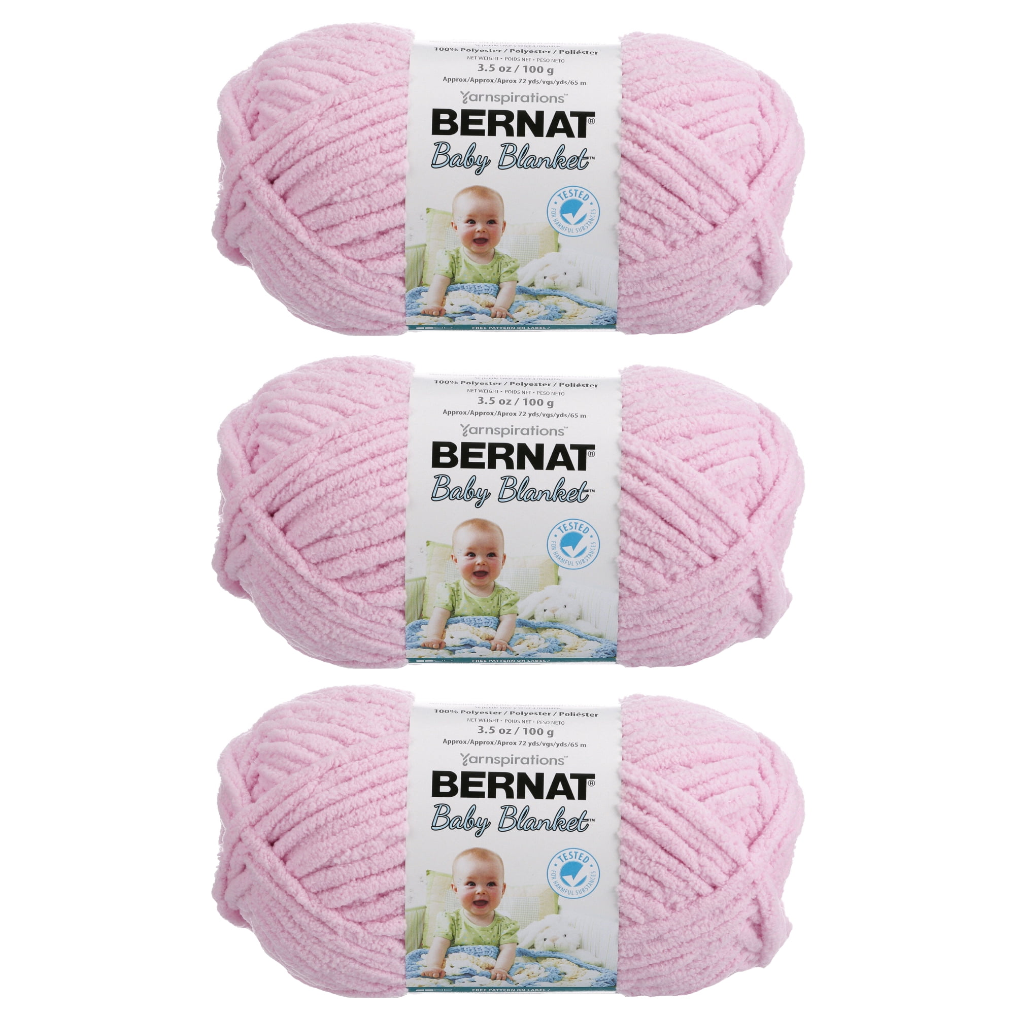 BERNAT BABY BLANKET YARN (100G/3.5 OZ), Baby Pink 3 Pack