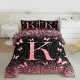 thumbnail image 2 of Homewish Initial K Letter Bedding Comforter Set, Black Pink Sequin Print Twin Comforter Sets, Romantic Butterfly Animal Reversible Bedding Set, Luxury Bedroom Decor, 2pcs, 2 of 8
