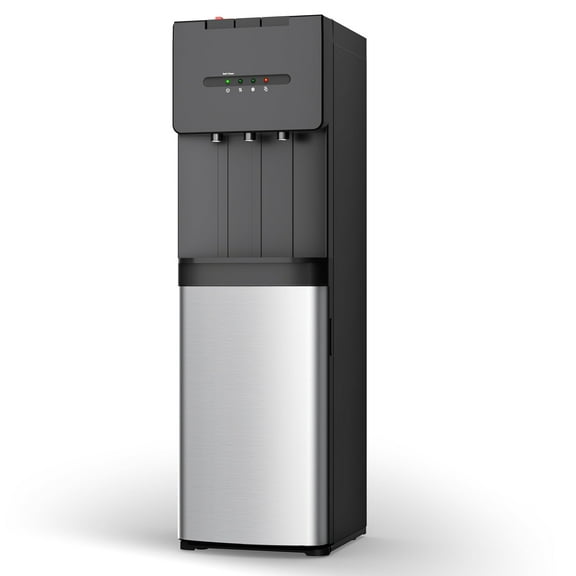 Simzlife Distributeur d'Eau Auto-Nettoyant à Chargement par le Bas 3 Températures - Affichage Froid/chaud/chaud Noir&Argent, Hauteur 41 Pouces