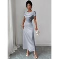 thumbnail image 5 of Elegant Grey Satin Cowl Neck Short Sleeve Maxi Dress For Day Or Evening Wear, 5 of 6