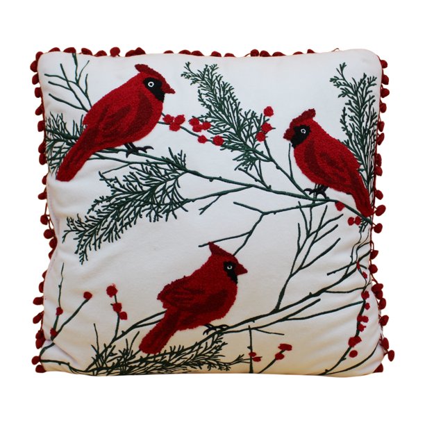 DEI Embroidered Cardinal Throw Pillow