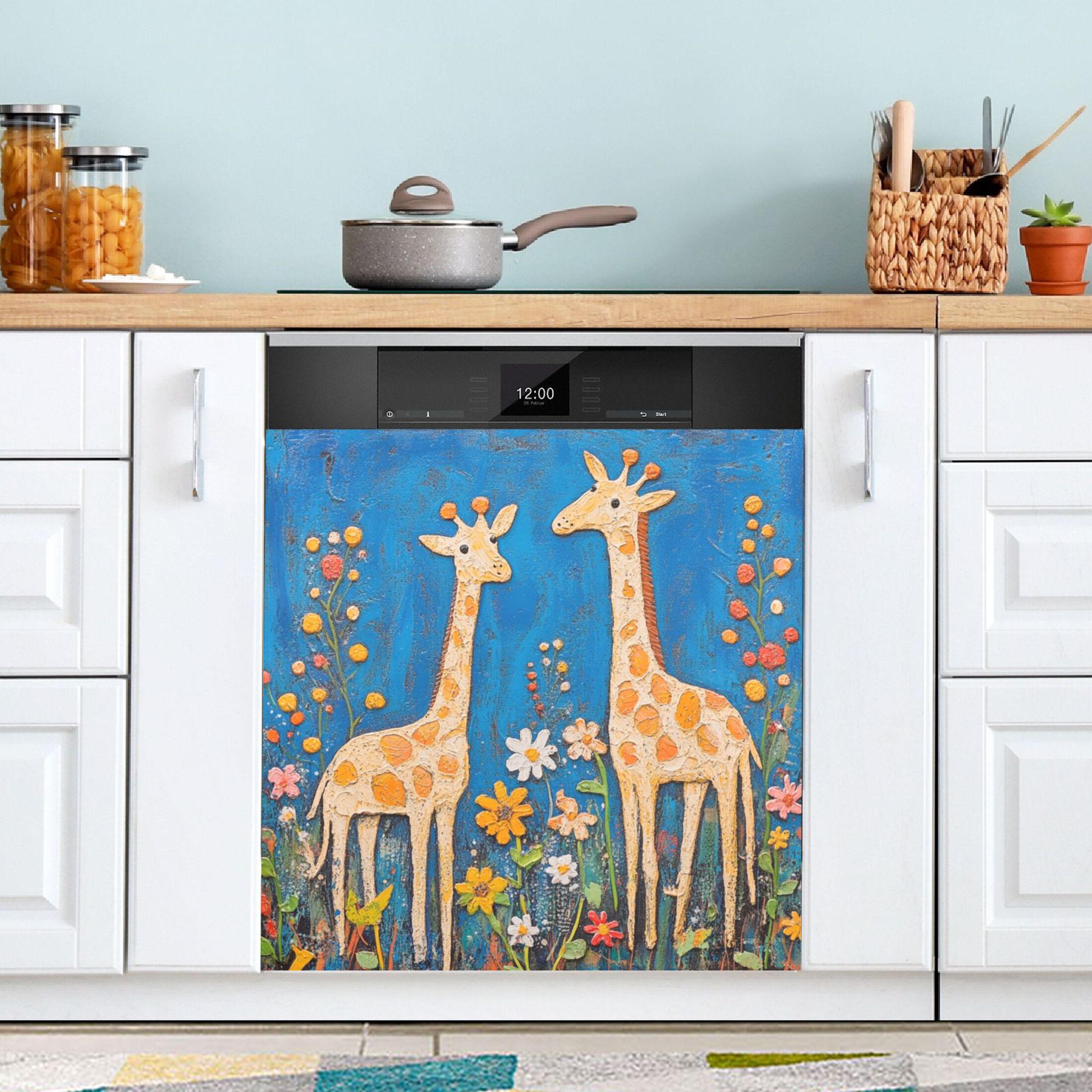 Dishwasher Magnetic Sticker 23x26 Inch Refrigerator Magnetic Sticker Washing Machine Magnetic Sticker Kitchen Panel Magnetic Sticker Home Decor Two Cute Giraffes