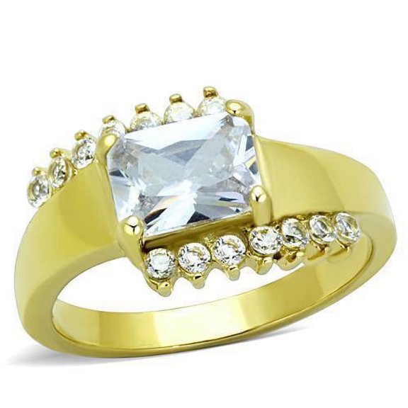 Womens Gold Ring Stainless Steel Anillo Color Oro Para Mujer Ninas Acero Inoxidable with AAA Grade CZ in Clear Judith
