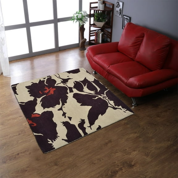 Rugsotic Carpets Hand Tufted Wool Eco-Friendly Area Rugs - 6'x6', Square, Beige Brown, Modern Contemporary Design, High Pile Handmade Anti Skid Rugs for Living Room, Bed Room (K00506)