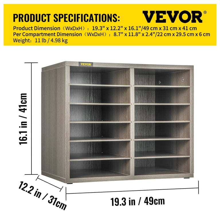 VEVOR Wood Literature Organizer, 12 Compartments, Adjustable