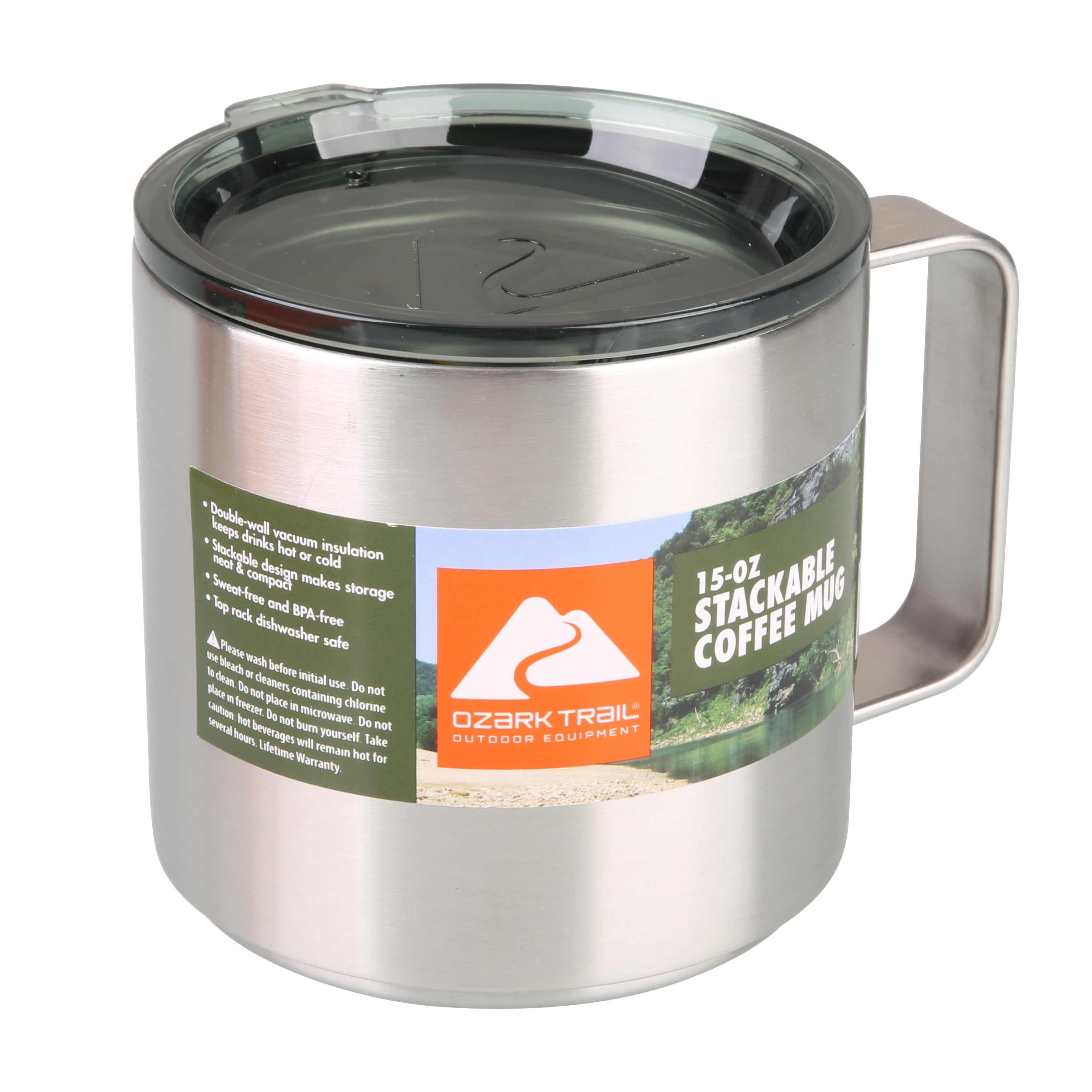 Ozark Trail 15oz Stackable Stainless Steel Coffee Mug, Silver