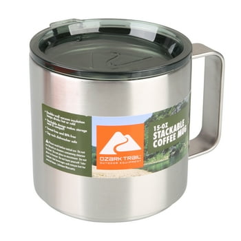 Ozark Trail 15oz Stackable Stainless Steel Coffee Mug, Silver