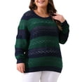 thumbnail image 2 of DARING DIVA Plus Size Long Sleeve Crewneck Hollow Knit Pullover 1X Green Blue, 2 of 6