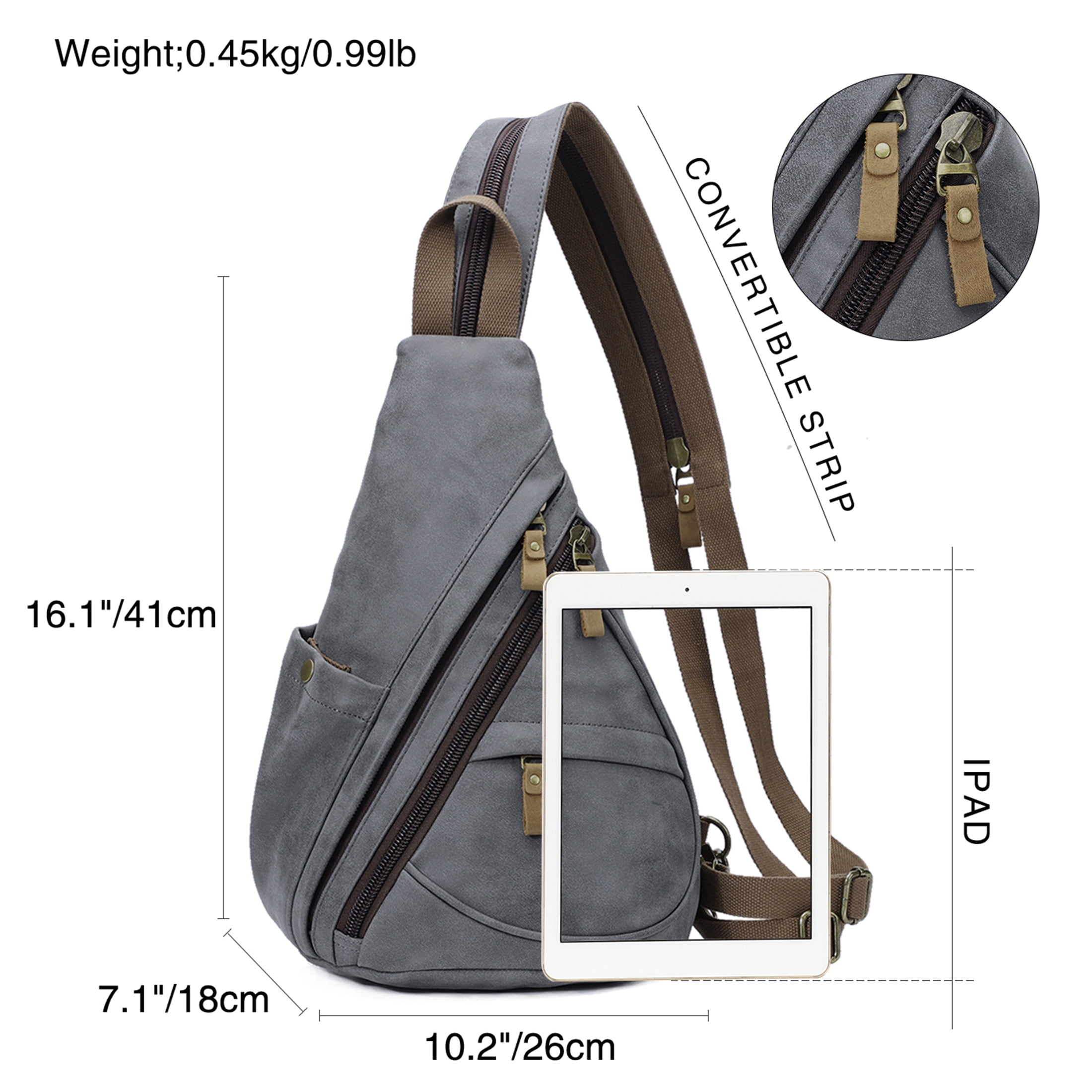 KL928 PU Leather Sling Bag Small Crossbody Backpack Shoulder Casual Daypack Rucksack for Men Women (D.Grey)