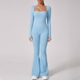 thumbnail image 4 of WMTBSRSW Long Sleeve Jumpsuits for Women Square Neck Flare Wide Leg Full Length Romper Playsuit Slim Fit Yoga Bell Bottoms Flare Jumpsuits, 4 of 7