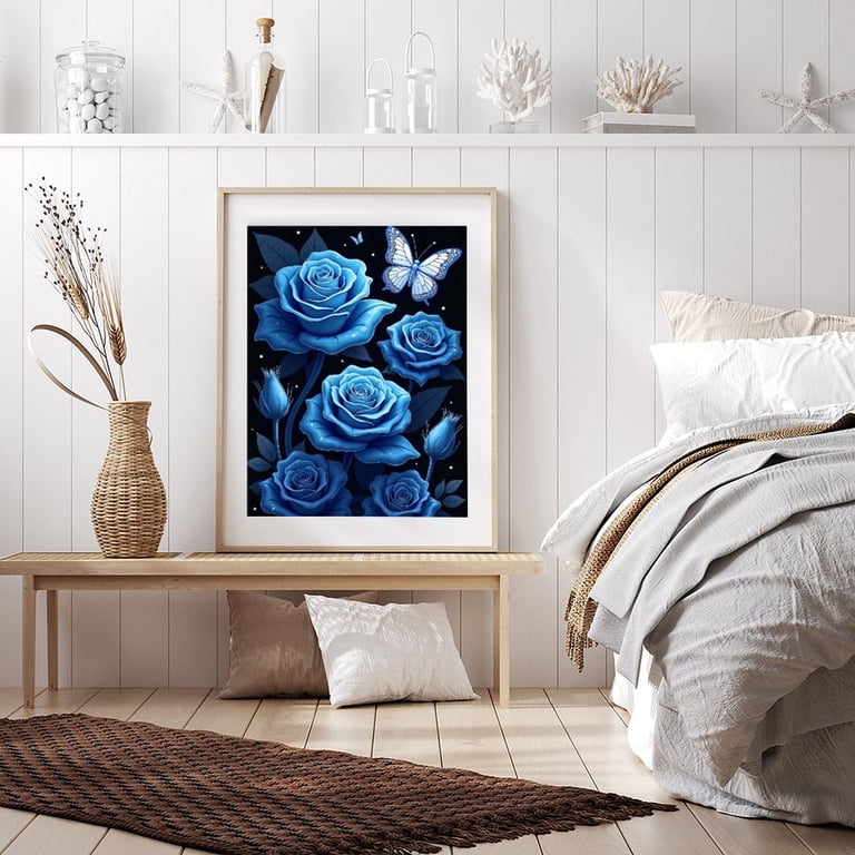 Diamond Art Kit for Adults, Butterfly Rose Blue Print No.72