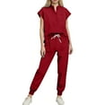 thumbnail image 2 of Scrubs for Women Sets with Pockets Short Sleeve V-Neck Blouse Elastic Waist Pants Casual Loose Solid Color Nurse Suit, 2 of 9